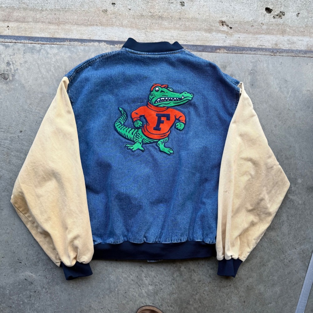Vintage True Fan Florida Gators Denim Varsity Jacket XL Albert Alligator Blue